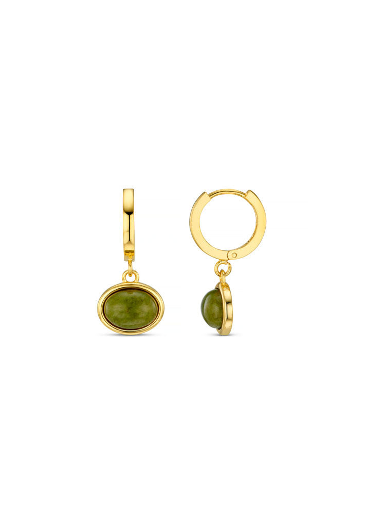 Orelia Semi-Precious Green Jade Micro Hoop Earrings