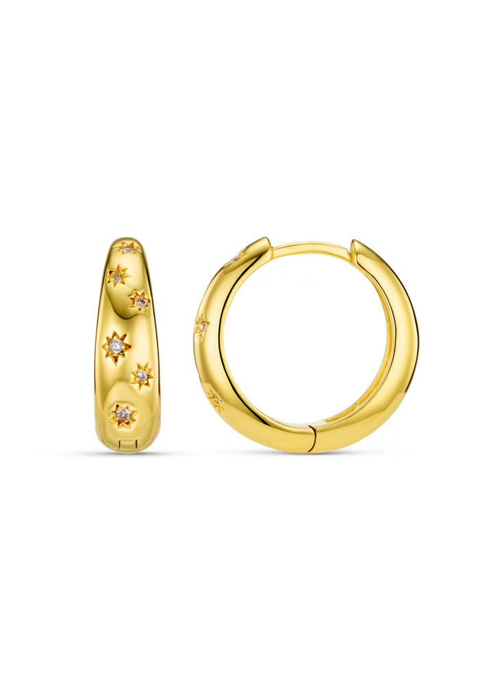 Orelia Starburst Tapered Mid-Size Hoop Earrings - Gold