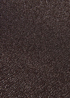 Close up of the fine knit with metallic silver threads woven through dark brown