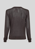 Back view, sheer glittering knit with a ribbed hem and cuffs