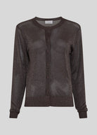 Flat front with round neck, fitted ribbed cuffs and a full row of matching buttons