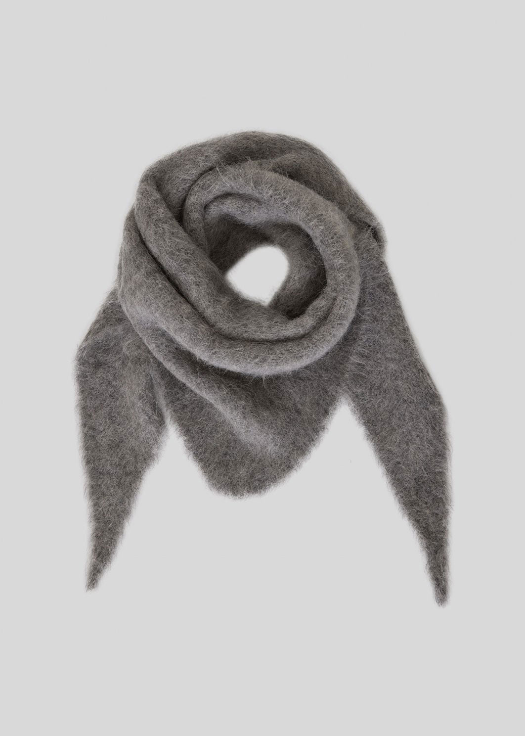 MSCH Copenhagen MSCH Copenhagen Tila Salmia triangle scarf in grey, soft brushed mohair-look pile, loosely coiled
