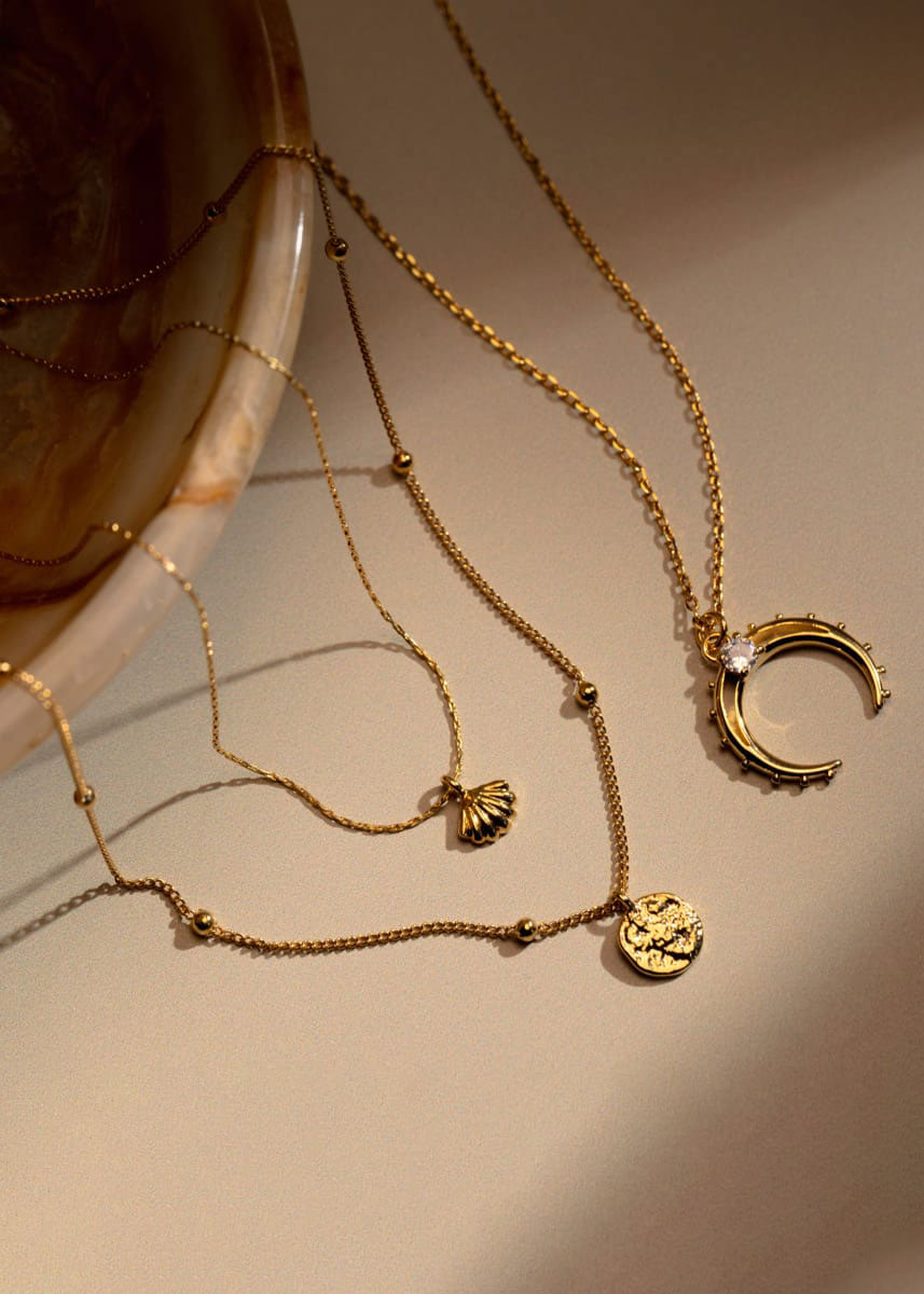 Orelia Mini Shell & Molten Coin 2-Row Necklace