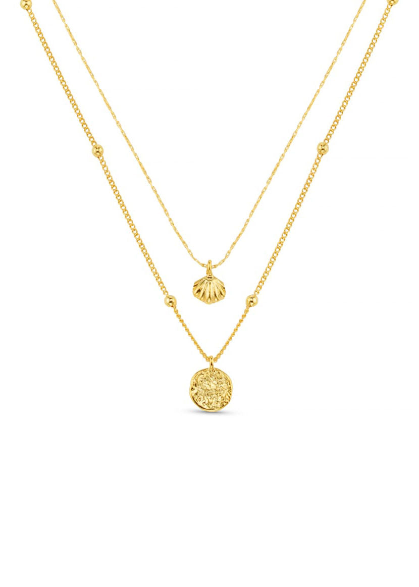 Orelia Mini Shell & Molten Coin 2-Row Necklace