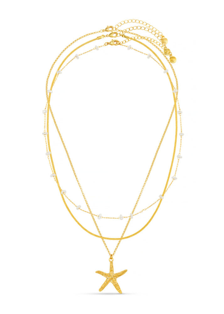 Orelia Starfish & Pearl 3-Row Necklace