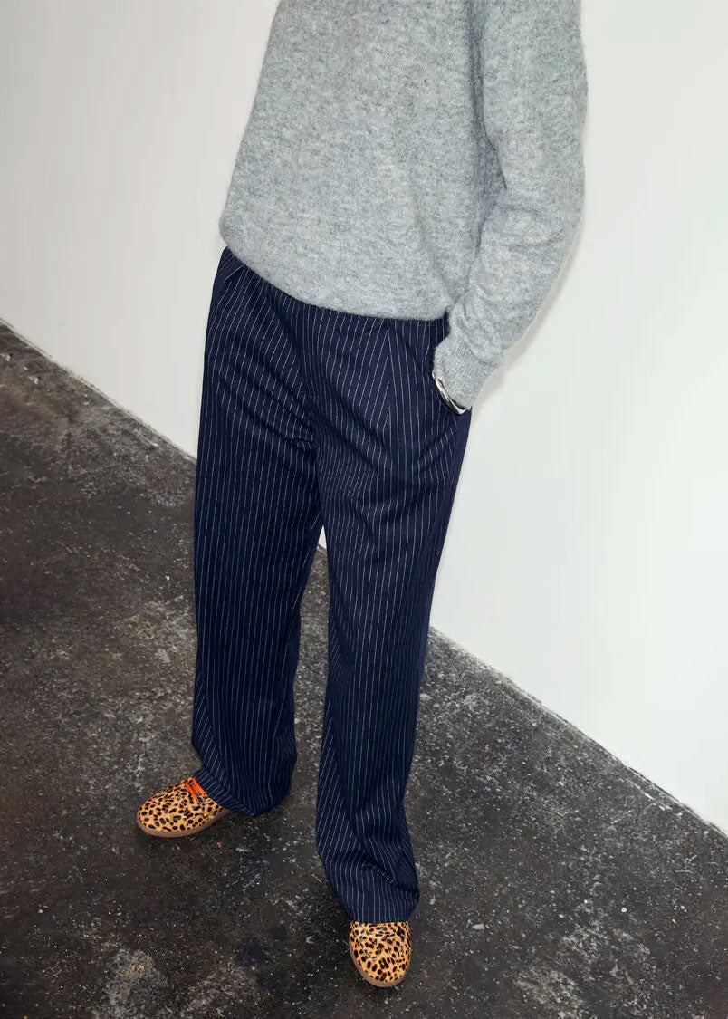 Never Fully Dressed Navy Pinstripe Arden Trousers