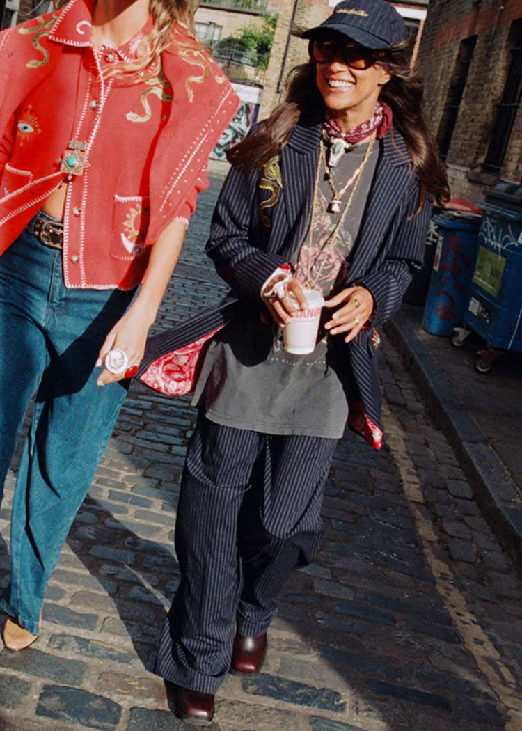 Never Fully Dressed Navy Pinstripe Arden Trousers