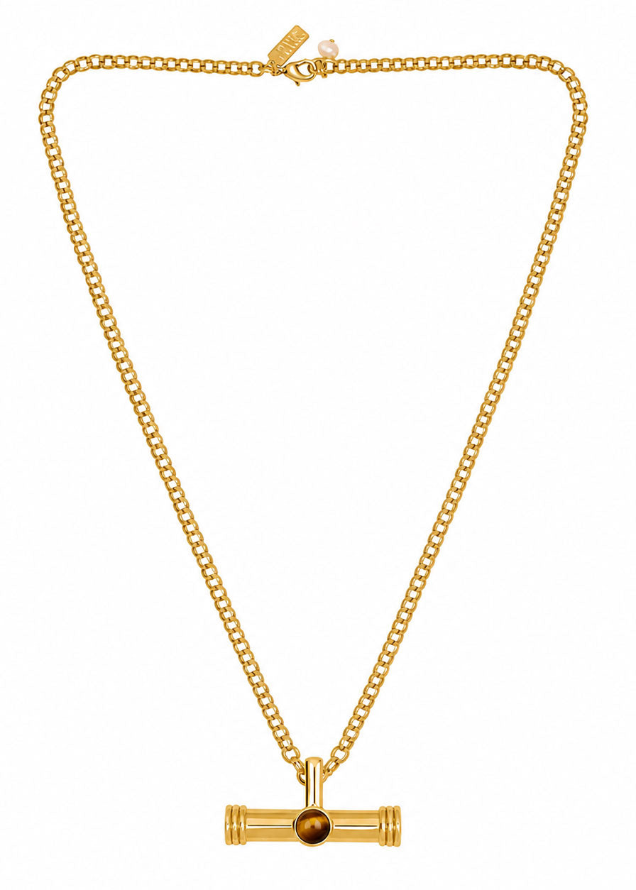 Talis Chains T- Bar Pendant on Belcher Chain - Tiger’s Eye