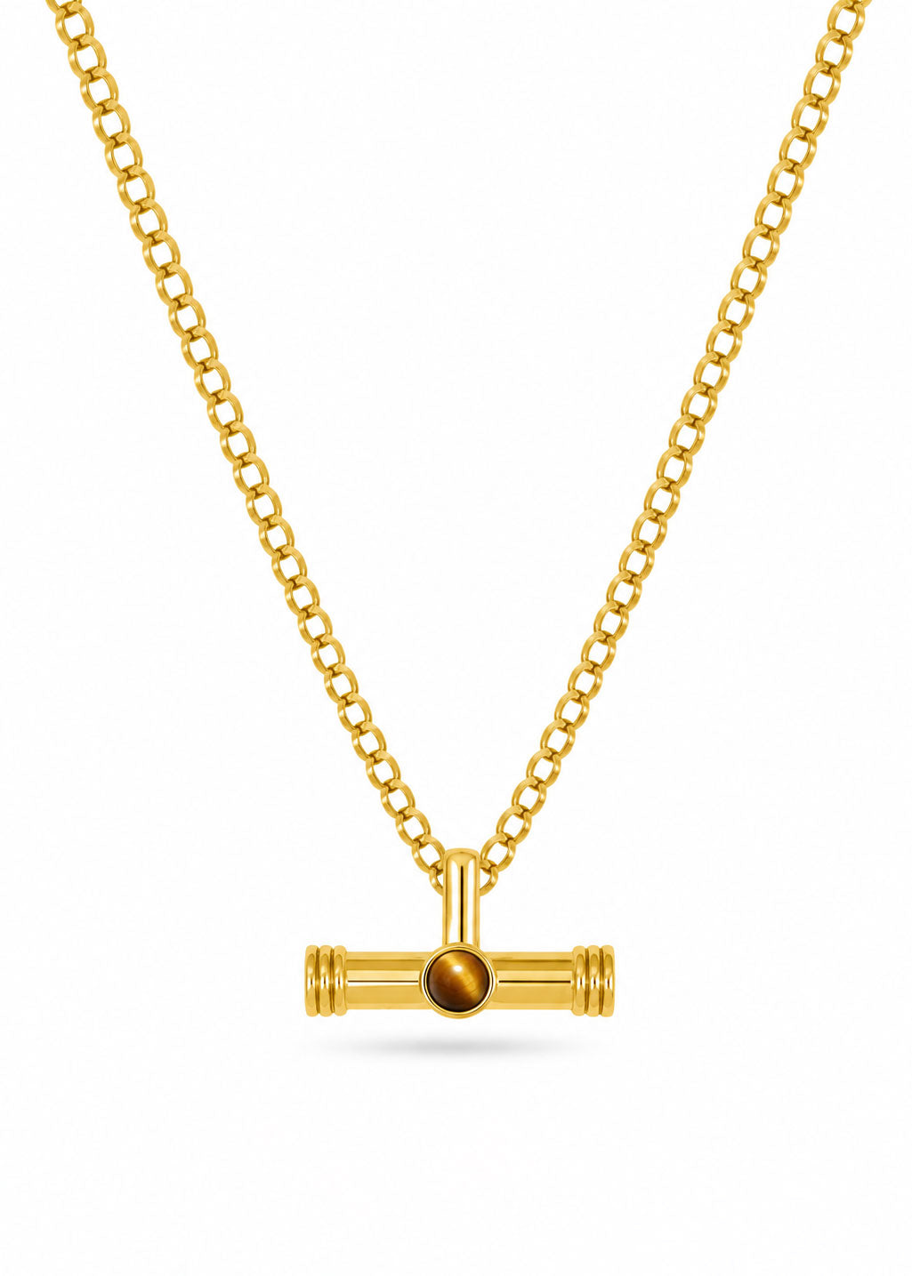 Talis Chains T- Bar Pendant on Belcher Chain - Tiger’s Eye