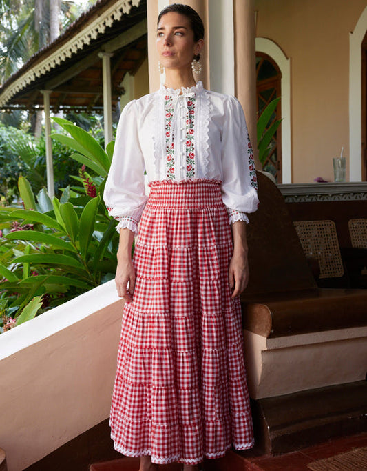 Pink City Prints - Cherry Gingham Kolkata Skirt