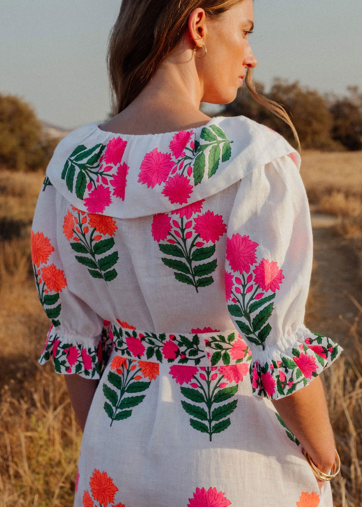 pink city prints ava dress PINK CITY PRINTS Ava Cotton Dress in Vintage Bouquet