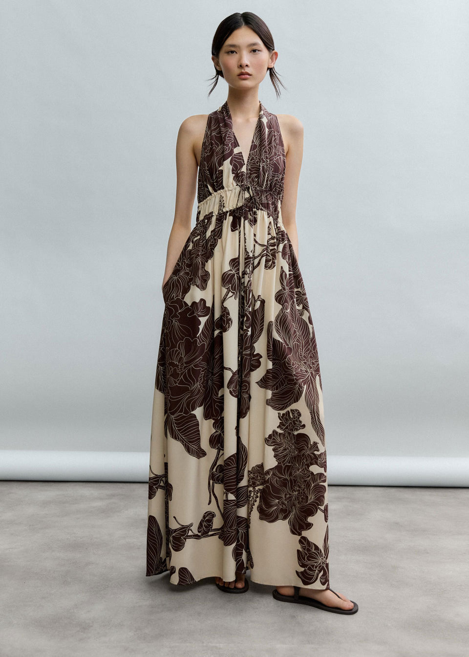 Psophía Orient Contour Plunge Halter Dress