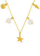 Orelia Mixed shell and starfish charm necklace, gold chain with multi-tone coastal charms