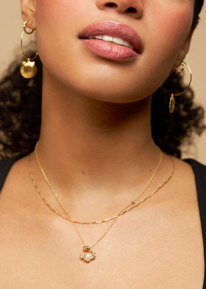 Orelia Pearl Crab Charm Necklace