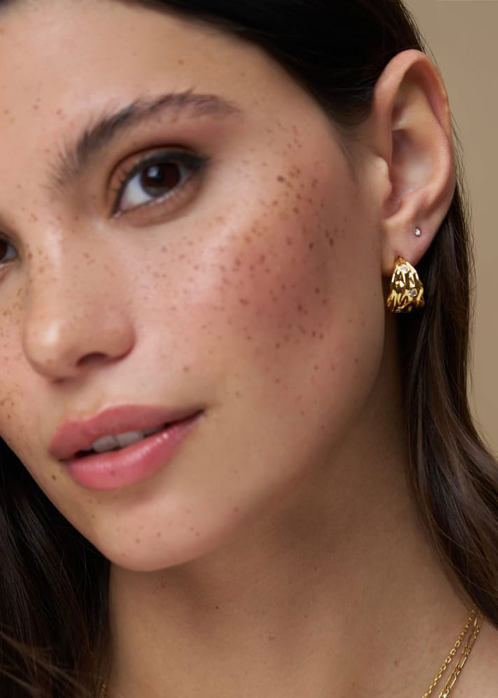 Orelia Molten & Crystal Tapered Hoop Earrings