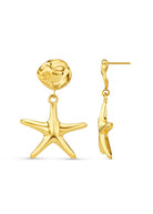 Orelia LUXE statement starfish earrings in gold, polished hammered drop on a stud disc