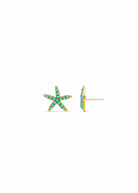 Orelia Turquoise starfish stud earrings, petite gold studs set with turquoise stones