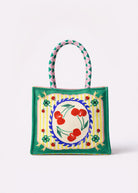 Back view, mini canvas tote with Tarot playing-card print