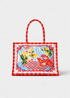 NOIB canvas tote in Summer Zest print, lemon and lobster motifs on sturdy cream canvas