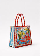 Side view, Summer Zest print tote with magnetic snap closure