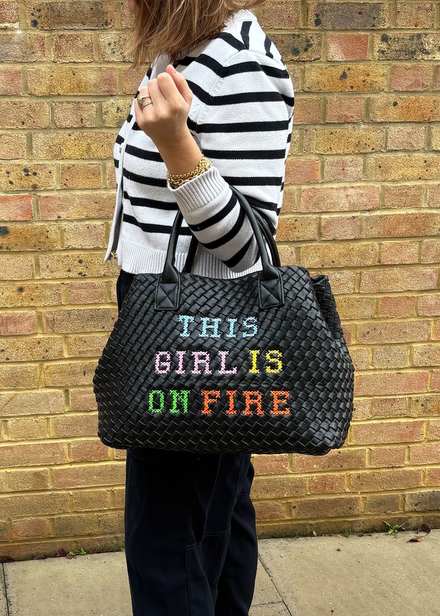 Lilly Loves THIS GIRL IS ON FIRE Woven Handbag