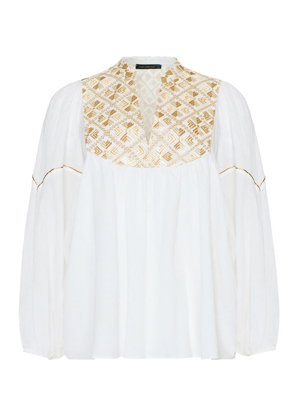 Greek Archaic Kori Flakes Tunic Top - White/ Gold Champagne