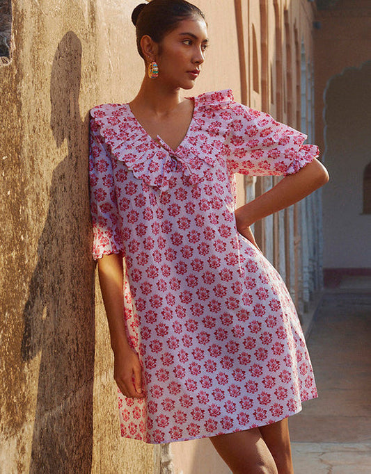 Pink City Prints - Ava Mini Dress - Mulberry Buta